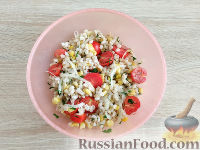Салат с перловкой, кукурузой и помидорами